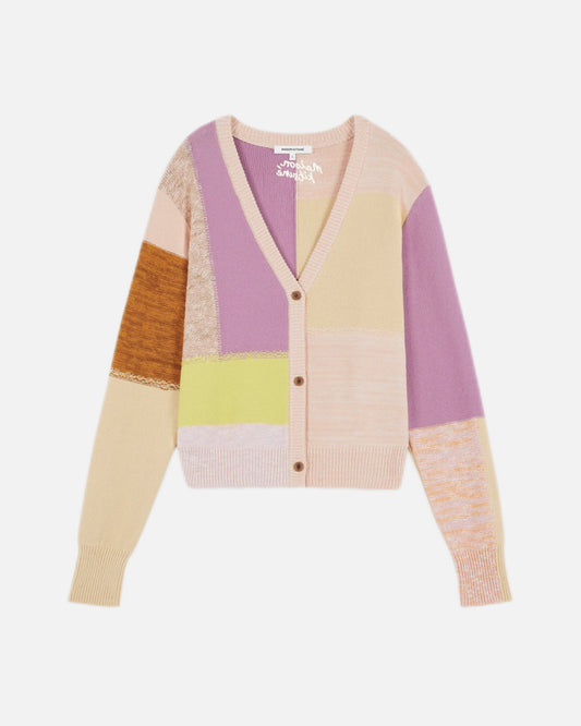 PATCHWORK CROPPED CARDIGAN (CHALK YELLOW/LILAC DESIGN)