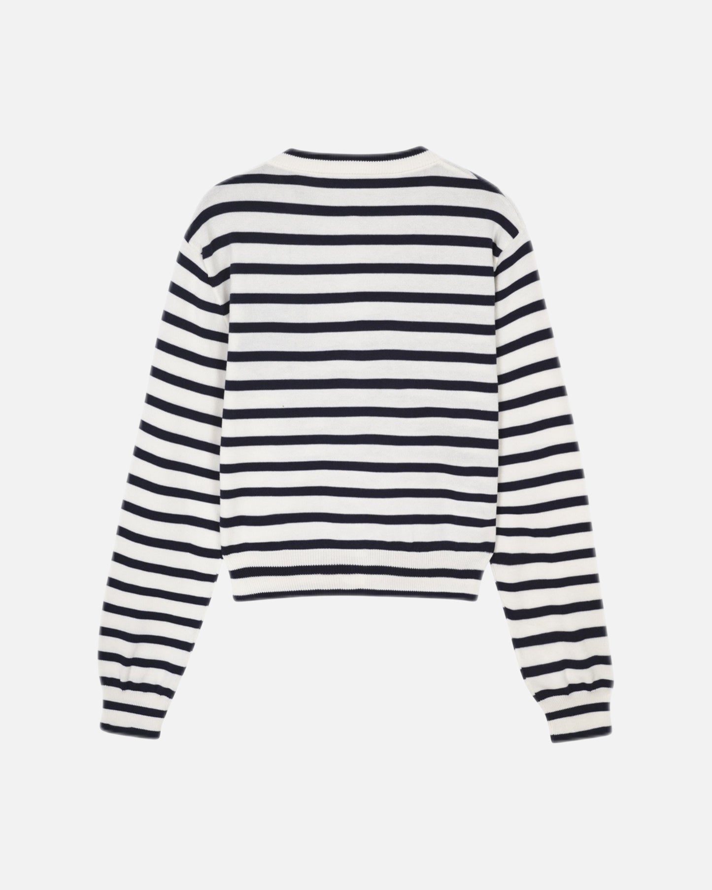 FOX HEAD INTARSIA CROPPED STRIPED CARDIGAN (DEEP NAVY/OFF-WHITE STRIPES)