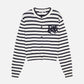 FOX HEAD INTARSIA CROPPED STRIPED CARDIGAN (DEEP NAVY/OFF-WHITE STRIPES)