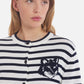 FOX HEAD INTARSIA CROPPED STRIPED CARDIGAN (DEEP NAVY/OFF-WHITE STRIPES)