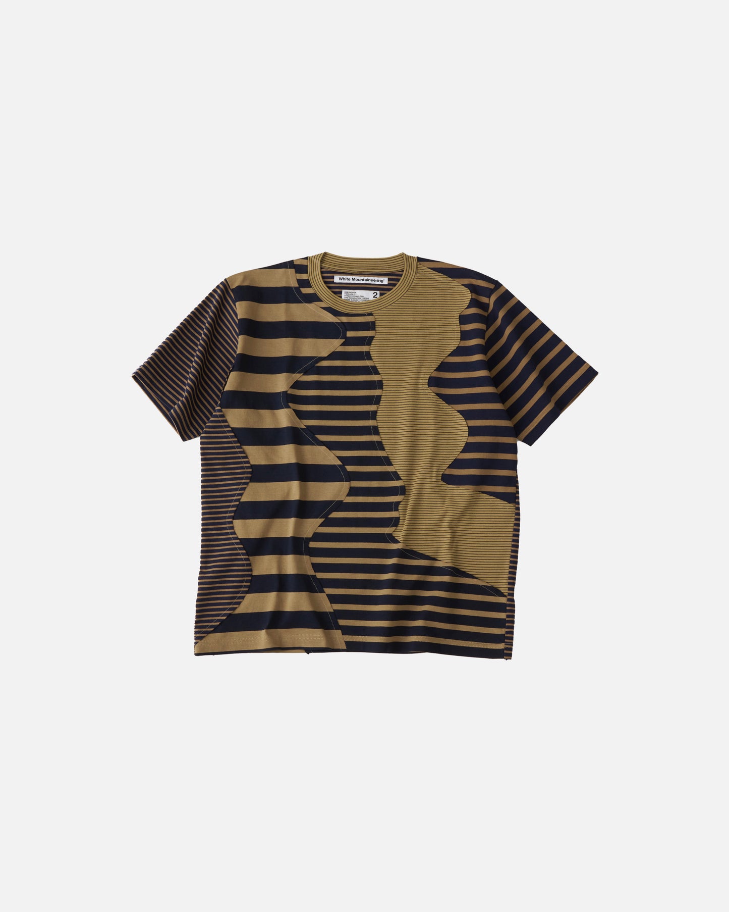 STRIPE PATCHWORK T-SHIRT (NAVY/BROWN)