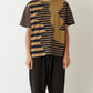 STRIPE PATCHWORK T-SHIRT (NAVY/BROWN)