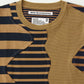 STRIPE PATCHWORK T-SHIRT (NAVY/BROWN)