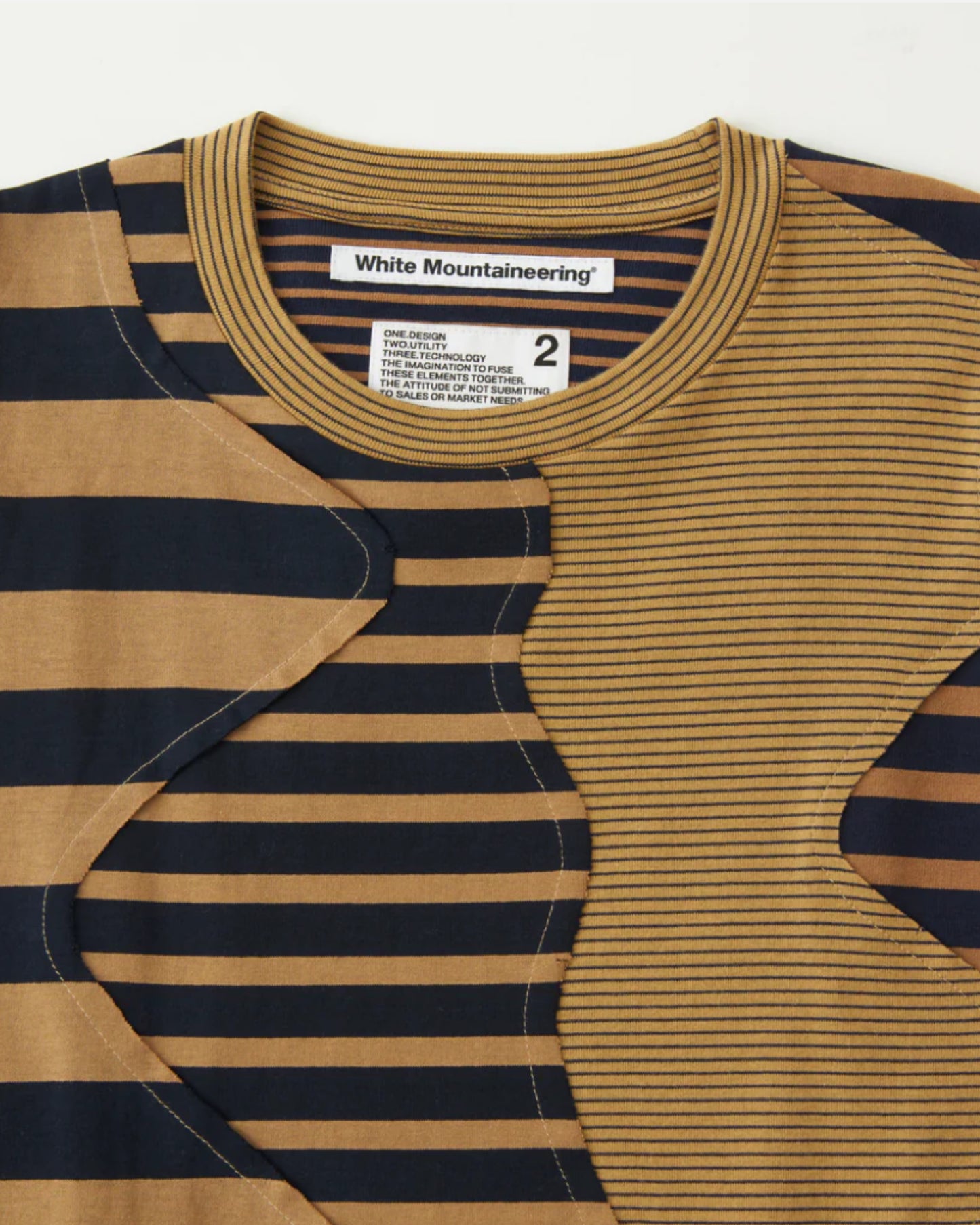 STRIPE PATCHWORK T-SHIRT (NAVY/BROWN)